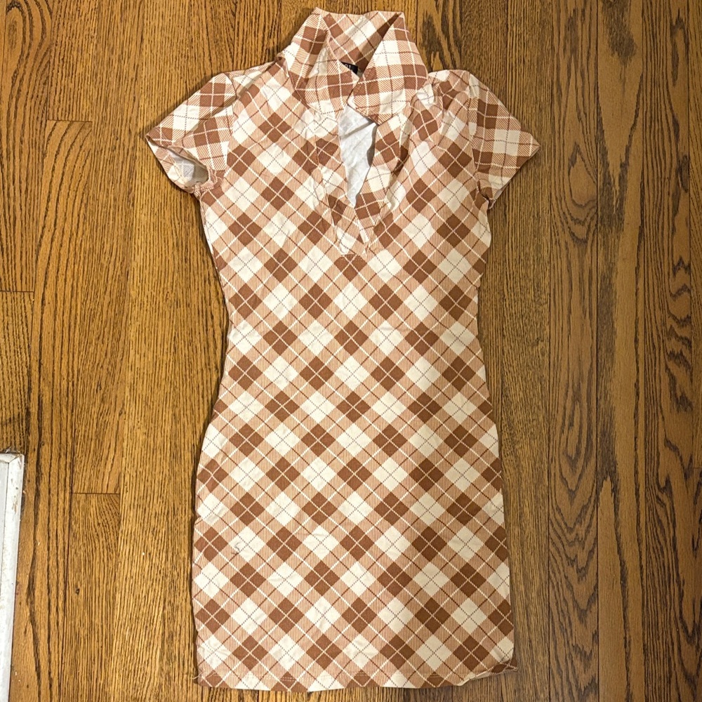 Plaid Brown and White Women's Dress
